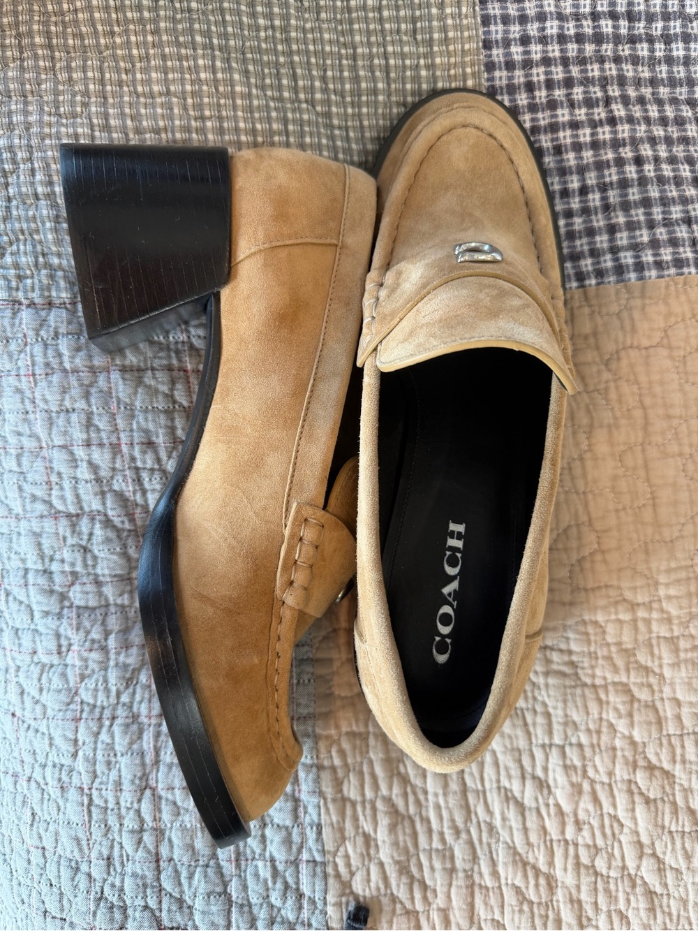 COACH Beige Suede Women’s size 10 Penny Loafers with Silver Accent - Picture 2 of 6